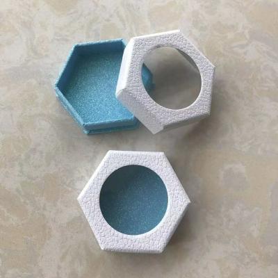 China Natural Color Long Private Label Custom Eyelash Packaging White And Blue Hexagon Lash Box for sale