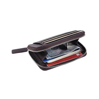 China Fashion Men Black Leather Business Card Holder Zipper Short Bifold Credit Card Holders Wallet for sale