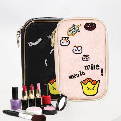 China Normcore / Minimalist Embroidery Logo PU Leather Travel Toiletry Bag Pouch Womens Custom Cute Small Pink Cosmetic Case Make Up Bag for sale