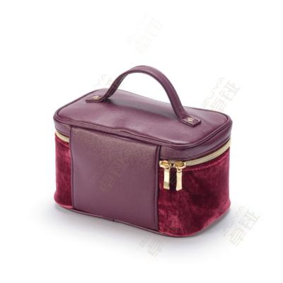 China Fashion Manufacturer Custom Design Portable Velvet Cosmetic Case Travel Makeup Bag PU Leather Make Up Bag for sale