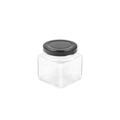 China Recyclable Empty Square Clear 80ml Glass Food Storage Sweet Honey Jar With Metal Tinplate Lid for sale