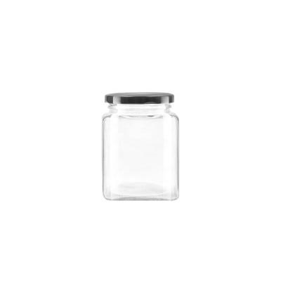 China Hot sale 200ml clear empty square food glass jar for food honey jar with metal lid for sale