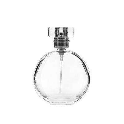 China Popular Brand 30ml Woman Silver Flat Aroma Cover Sprayer Perfume Glass Bottle With Gold Silver Aluminum Sprayer Cap Perfume Use for sale