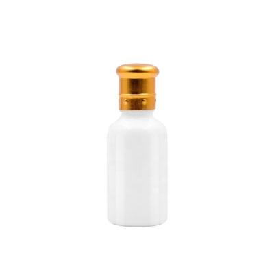 China Hot Selling Personal Care 30ml Raw Material White Round Roll On Essential Oil Perfume Eye Cream Glass Bottle With Roller And Aluminum Cap for sale