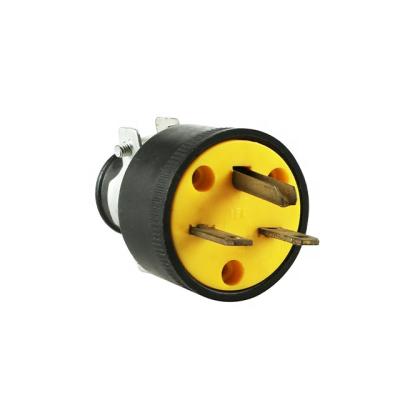 China South America Residential / General Purpose Electrical Plug Male And Female Plug Yellow Copper 3 Pin Plug And Socket for sale