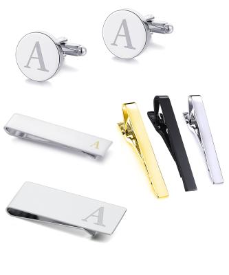 China Men's Shirt Accessories Engraved Logo Suit Shirt Metal Cufflinks Tie Clip Business Wedding Letter A-Z Tie Clips Alphabet Lnitial For Women Men for sale