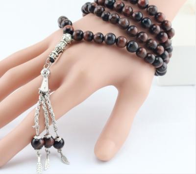 China Multi-circle 99 Religious Muslim Tiger Eye Beads Bracelet Hand Red String Radiation Protection Necklace Rosary Beads Prayer Beads for sale