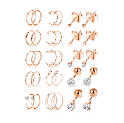 China Hypoallergenic Nose Ring Hoop Cartilage Stud Earrings Fashion 316 CZ Septum Jewelry Rose Gold Plated Body Piercing for sale