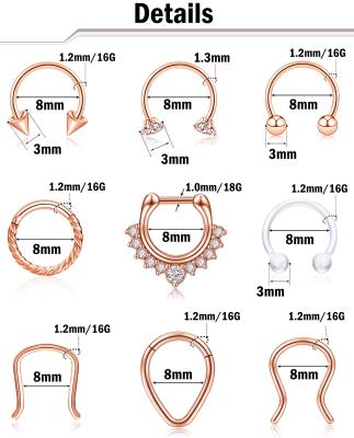 China Nose Piercing Ring Zircon Body Piercing Jewelry Septum Circle Ring Set Stainless Steel Nose Horseshoe Classic Wholesale TRENDY for sale