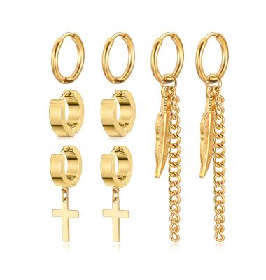 China New Stainless Steel Trendy Cross Earrings Hinge Circle Earrings Silver Gold Tone Hanging Black Earrings for sale