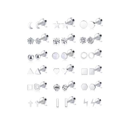 China Good Quality TRENDY Customized Stud Earrings Set Stainless Steel Heart Cross Star Triangle Stud Earrings Sliver for sale