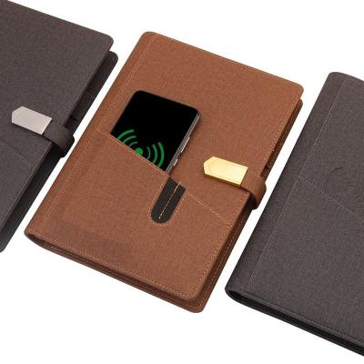 China A5 size magnetic in pu material padding notebook with powebank and usb drive wireless notebook for sale