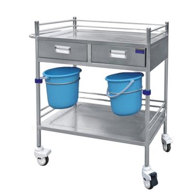 China Durable Flexible Stainless Steel Hospital Furniture Anesthesia Trolley Cart With Plastic Bucket Casters For Medicine Equipment Transport for sale