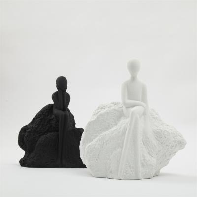 China Home Accessories Living Room Decor Black In Minimalist White Ceramic Sculpture Living Room Girl for sale