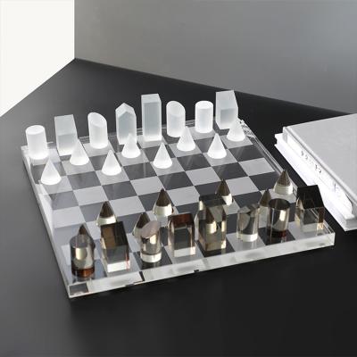 China Nordic Decoration Nordic Interior Square Clear Crystal Craft Home Shape Chess Set International Board for sale