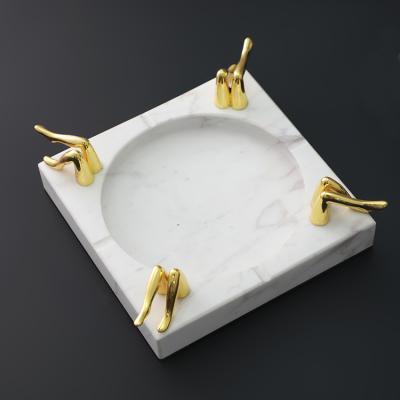 China Women Leg Light Luxury Luxury Decoration The Square Home Zinc Edge Accessories Marble Smoking Ashtray for sale