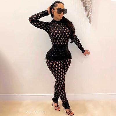 China 2021 Breathable One Piece Sexy Hollow Out Overalls Romper Pants Women for sale