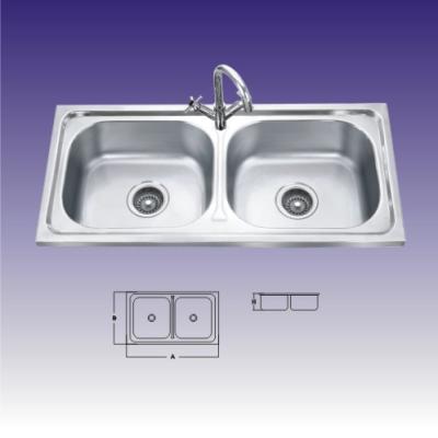 China Polished Stainless Steel Sinks For Kitchen , Double Bowl With Draining for sale