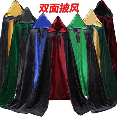 China Ecoparty Polyester Halloween Cloak Templar Knight Cosplay Cape Black Hoodie Medieval Cloak Costume Cloak for sale