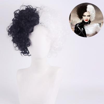 China Fancy Fluffy Black White High Temperature Fiber Cosplay Wigs Wave Witch Heat Resistant Comfortable Short Curly Wig for sale