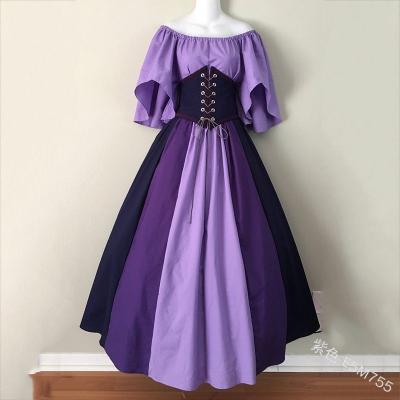 China Medieval Renaissance Costume Women Fashion Elegant Long Dresses Quilting Color Half Sleeve Defined Waist Retro Dress Cosplay Medieval Costume for sale