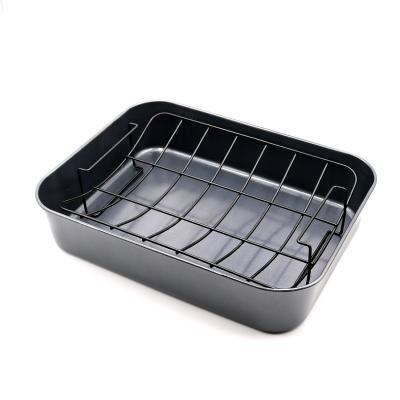 China Durable Carbon Steel Bakeware Dishwasher Safe Large 13 x 16-Inch Roaster with Rack Cookware Non-Stick Home Roasting Needed for sale