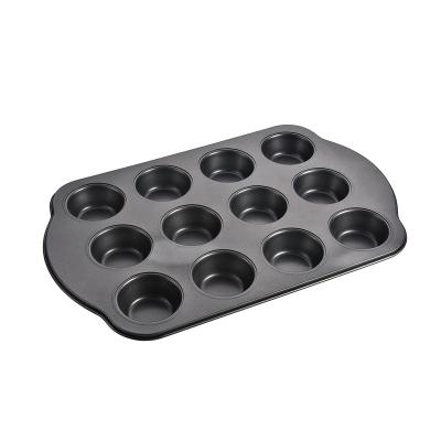 China Sustainable 12 Cups Non Stick Bakeware Cake Pan With Handle Roll Pan Baking Tray Carbon Steel Quick Release Liner Mold for sale