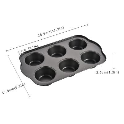 China 6 Cups Sustainable Roll Pan Baking Tray Non Stick Bakeware Cake Pan With Handle Carbon Steel Quick Release Liner Mold for sale