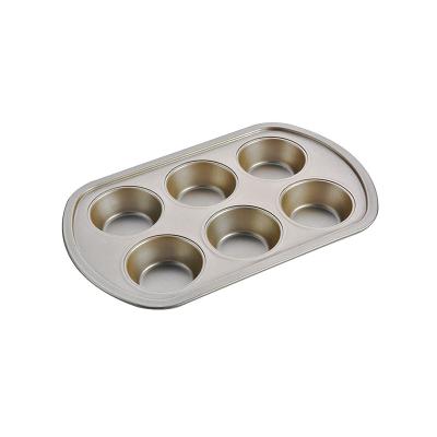 China 6 Cup Cake Tray 6 Cavity Non Sustainable Stick Baking Pan Microwave Oven Save Cup Cake Mold Carbon Steel for sale