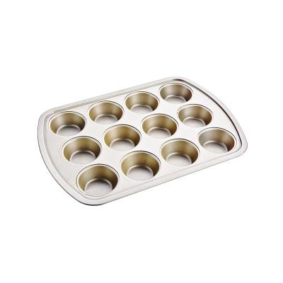 China 12 Cup Cake Tray 12 Cavity Non Sustainable Stick Baking Pan Microwave Oven Save Cup Cake Mold Carbon Steel for sale