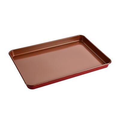 China Amazon Biscuit Bakeware 15 Inch Sustainable Popular Nonstick Gold Carbon Steel Rectangular Mold Tray Baking Tools for sale