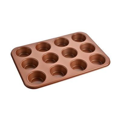 China Viable Hot Sales Product Gold 12 Cups Mini Muffin Pan Bakeware Carbon Steel Baking Tools Muffin Pans Kids Home Mold for sale