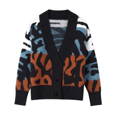 China 2022 Autumn Women's Anti-pilling Leopard V Neck Sweater Women's Long Wrap Sweater Cardigan for sale