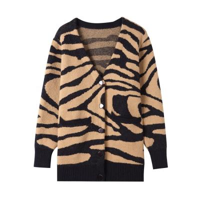 China Anti-pilling Knitwear Manufacturer Custom Knit Sweater V Neck Stripe Long Cardigan Coat Plus Size Women's Sweaters for sale