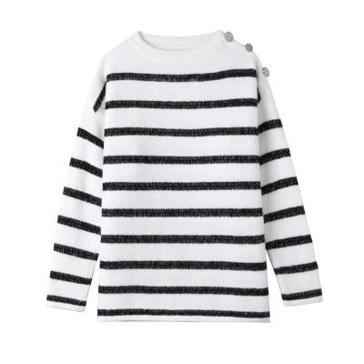 China 2022 new Anti-wrinkle fashion loose crew neck black and white striped sweater plus size women's sweaters for sale