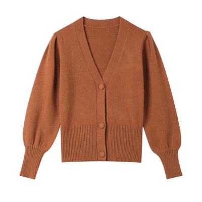 China Anti-pilling Women Knitted Crop Cardigans Sweater Autumn Long Sleeve Coat Loose V-Neck For Knitting Sweaters for sale