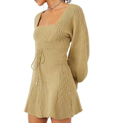 China Anti-Wrinkle Knitwear Manufacturers Sweater Dress Manufacturers Backless Long Sleeve Casual Women's Short Rib Knit Dress for sale