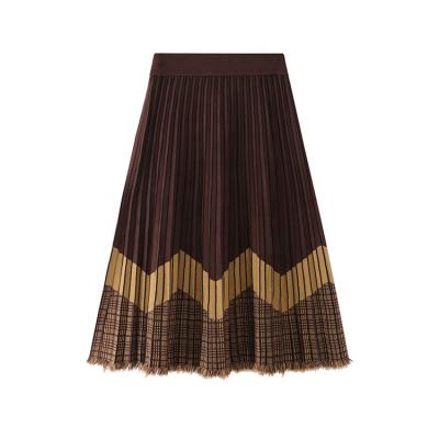 China Breathable Wholesale Ladies Loose Pleated Long Tassel Skirt High Elastic Waist Midi Knit Women's Skirts for sale