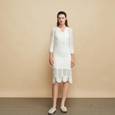 China 2022 Anti-wrinkle factory custom French temperament casual ladies dress Midi white women lace dresses for sale