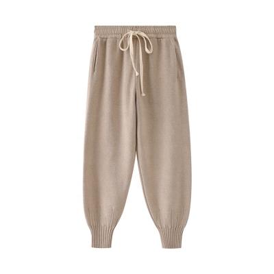 China Anti-Wrinkle Knitwear Manufacturer Ladies New Pencil Pants Plain Stretch Drawstring Knitted Woman's Casual Pants for sale