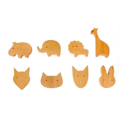 China Factory direct sales eco-friendly original minimalist hook beech wood cute animal carving wall forms wooden coat racks for sale