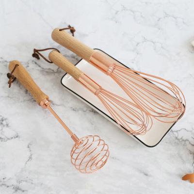 China 10inch Food Grade Utensils Sustainable Home Baking Silicone With Wooden Handle Manual Egg Beater for sale