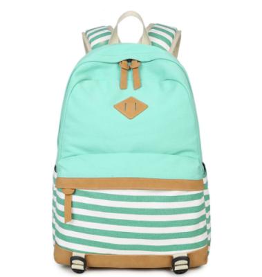 China Waterproof Korean Style Stripe Canvas College Student Backpack Bag For Girls for sale