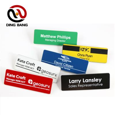 China OEM Name Tag Type And Magnetic Professional Name Badge Safty Pin Type Sliver Stamped Plastic for sale