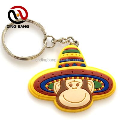 China High Quality Eco-friendly PVC 2D Monkey 3D Hat Key Chain PVC Soft Rubber Custom Key Chain for sale