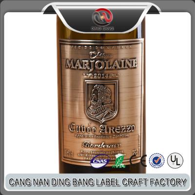 China Custom Embossed Logo Wine Bottle Bended Metal OEM Stick Type Private Label Heat Sensitive Wholesale Label for sale