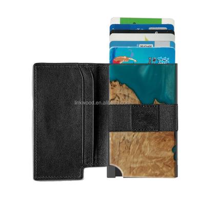 China Creative Thin RFID Rfid Wood/Leather Card Holder Travel Wallet For Ladies for sale