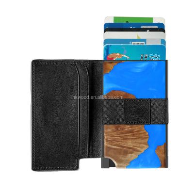 China RFID Wood / Leather RFID Blocking Credit Card Aluminum Holder Slim Wallet for sale