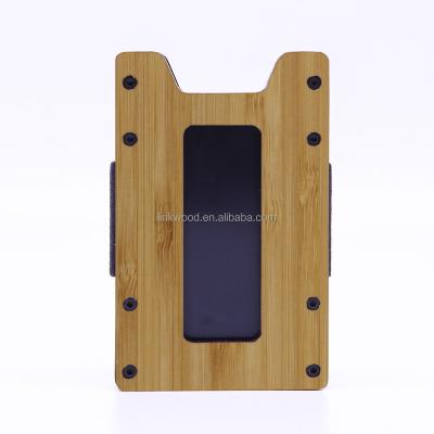 China RFID Front Pocket Minimalist Card Holder RFID Blocking Slim Wood/Leather Card Holder for sale