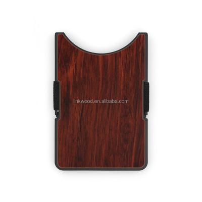 China rfid credit card rfid holder aluminum card holder blocking PU/vintage leather slim wood wallet dual rfid for sale